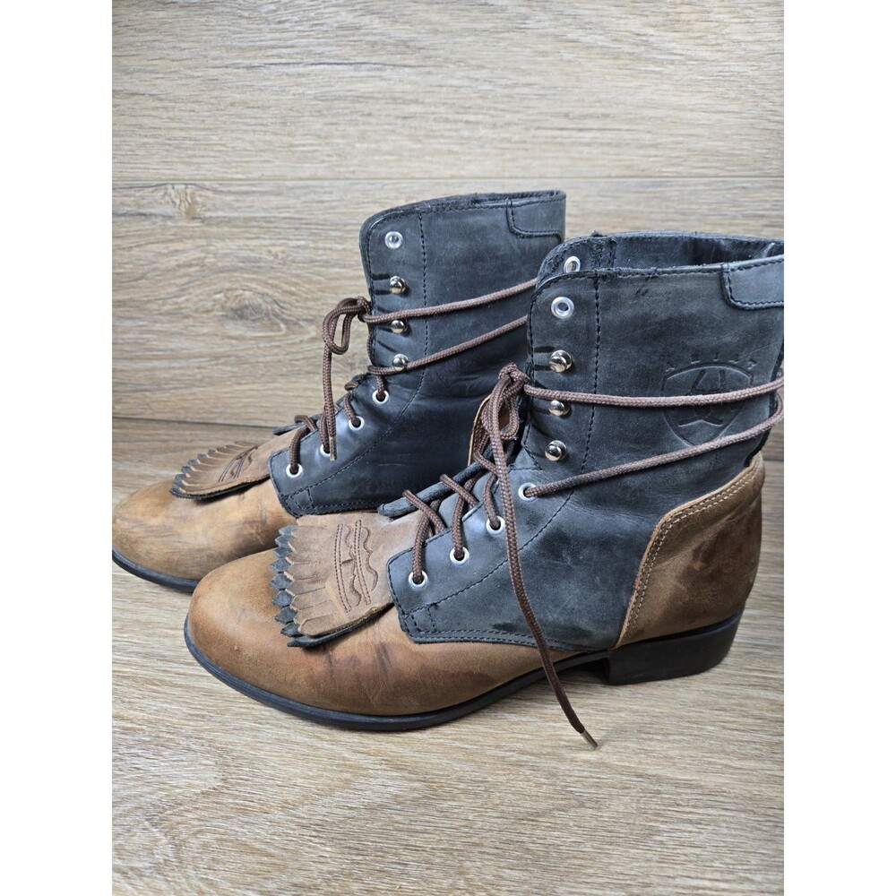 ARIAT WOMENS LEATHER LACE UP ANKLE BOOTS TASSELED SIZE 8.5 WESTERN COWGIRL CORE